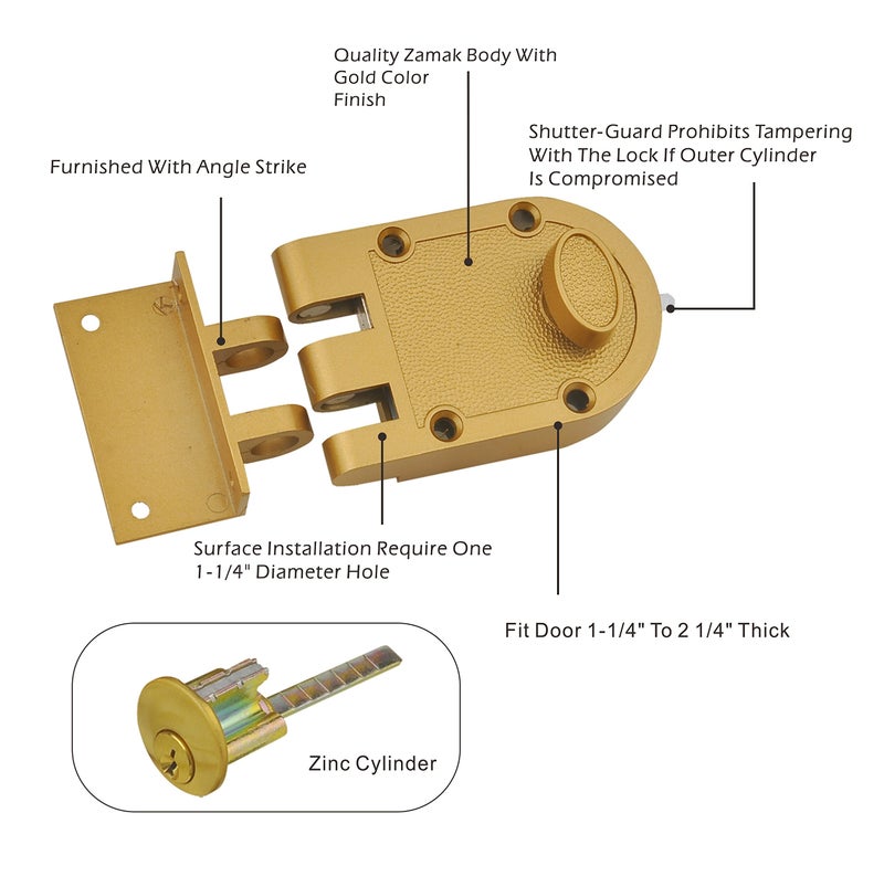 SUMBIN Jimmy Proof Deadbolt Lock with Keyed (Gold Color) with 2 Brass Keys - Image 5